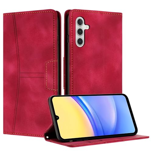 Radoo Funda Samsung Galaxy A15, Funda Tapa Libro Móvil Carcasa PU Cuero para Samsung Galaxy A15, Tipo Libro Flip Wallet Case (Rojo)