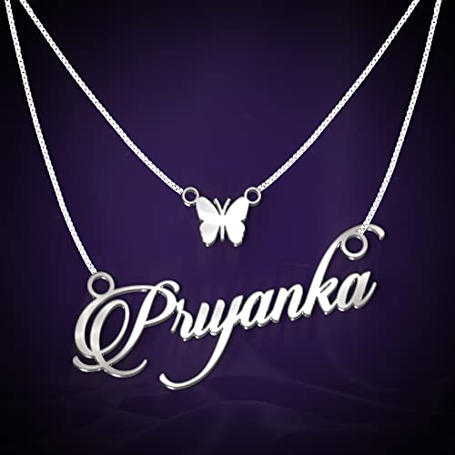 Image of Priyanka Cursive Gold & Silver Name Pendant Necklace, Best Jewelry Gift for Girls.