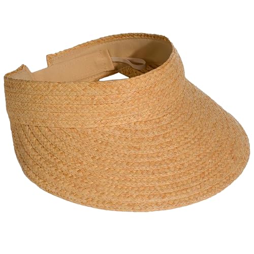 Sombrero de Paja para Mujer con Visera Ancha, Plegable, Ligero, Transpirable, para Playa, protección UV, Ajustable, para Verano, Viajes, (FR/ES, Alpha, Talla única, Beige, 1 Unidad)