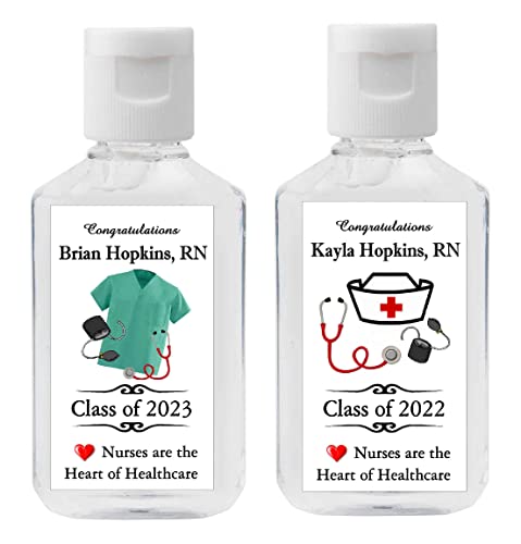 20 Nurse Graduation Favors Hand Sanitizer Labels Stickers 2.25 x 1.25 inches each, Fits most 2 oz. Sanitizer Bottles