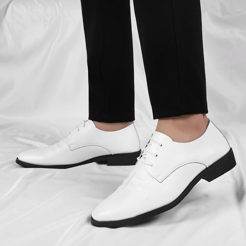 Simple Men's Leather Dress Shoes, Pointed Toe Lace-up Oxford Shoes for Business, Spring & Autumn Fashion Trend Height Increasing Shoes2