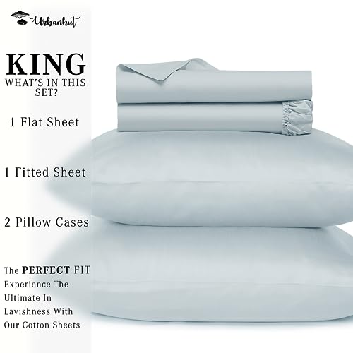 URBANHUT 800 Thread Count King Size Sheets - Egyptian Cotton, Soft & Breathable, 4 Pc Bed Sheet Set with Deep Pocket - Light Blue