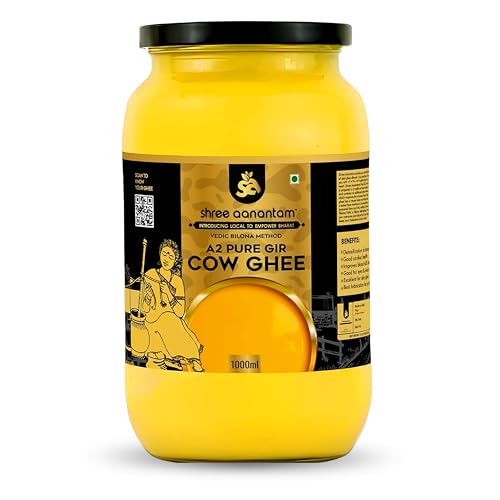 Image of Shree Aanantam A2 Gir Cow Desi Ghee | Made with Vedic Bilona Method | Hand churned | Pure, Healthy and Natural | Grass Fed Cows | Glass Jar - 200 ML