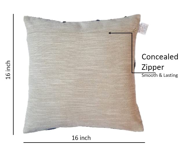Image of Beautiful Aari and Gold dori Work Design Cushion Cover in Slub Fabric (Multicolor). Size 16''X16'' (Pack of 1)