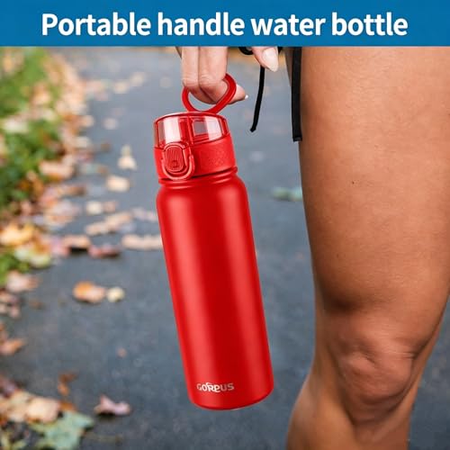 Image of GOPPUS 20 Oz Insulated Stainless Steel Water Bottle BPA-Free Sports Water Bottle, Great for Travel, with Chug Lid - Leak & Sweat Proof with Anti-Dust Lid(red)