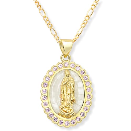 Medallas Virgen María - Collar de la Virgen María - Colgante de la Virgen María - Collar católico - Joyería católica - Regalos Originales para Mujer Incluye Caja Listo para Regalar (Blanco)