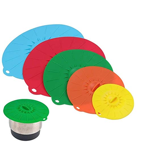 Silicone Bowl Lids Set of 5 Abnaok Heat Resistant Microwave Food Covers Silicone Suction Lids for Bowls Pots Cups and Pans Splatter Protection Dishwasher Safe 4 6 8 9 12 Inch