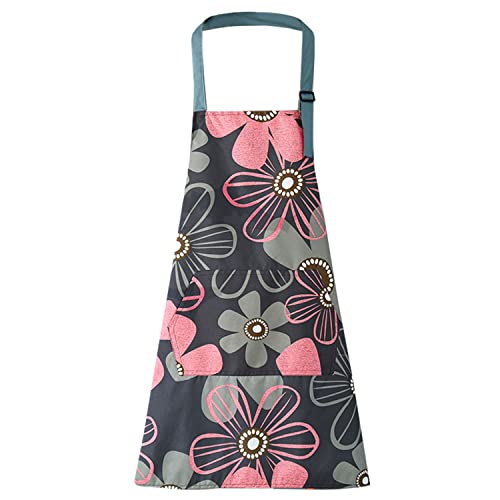 LECTNORE Floral Waterproof Apron with Pocket, Adjustable Kitchen Apron for Cooking and Gardening, Style 1
