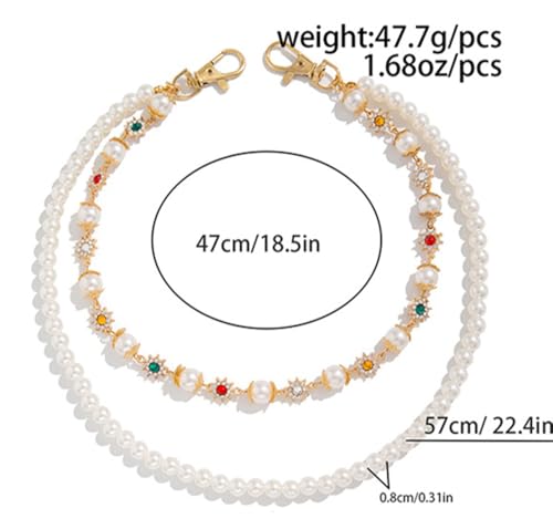 Image of Layered Wallet Pants Chains for Men Dainty Rhinestone Flower Pearl Pocket Jeans Wallet Chain Punk Jewelry Gift for Women