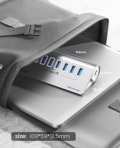USB C Hub, Hub USB 3.0 in alluminio a 7 porte, Multi USB Adattatore 5 Gbps con 0.5m cavo, Splitter USB con alimentazione 5V/2A porta di tipo C per Macbook, Mackbook Pro - Hub USB - Immagine 5