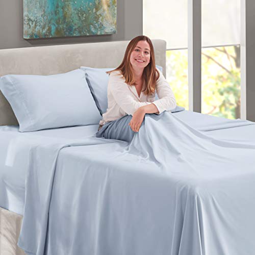 Image of Nestl Twin Bed Sheet Set - Ice Blue - 3-Piece Extra Deep Pocket | Instantly Soft, Night-One Ready (No Wash Required). Fits Extra Deep Pockets up to 24 Inches, 360-Degree Elastic Grip