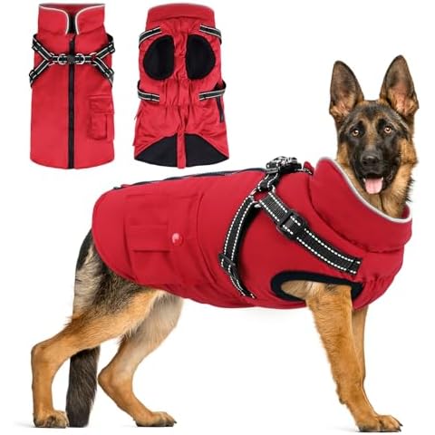 Woiil Waterproof Winter Dog Jacket with Harness Cover