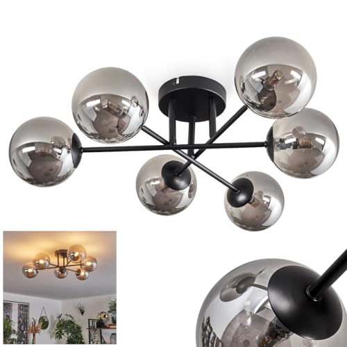 HOFSTEIN Deckenleuchte Chehalis, 6-flammige Deckenlampe aus Metall/Glas in Schwarz/Rauchfarben, moderne Leuchte im Retro/Vintage-Design, Ø Schirme 12 cm, G9, Esszimmer, Schlafzimmer, Wohnzimmer, Küche