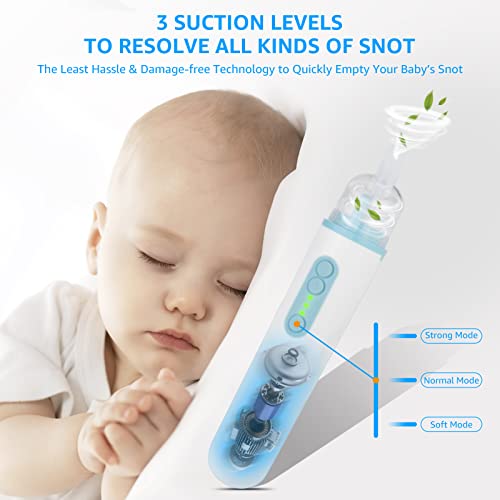 Baby Nasal Aspirator, Bellababy Baby Nose Sucker, Baby Booger/ Snot Remover with 3 Suction Levels, 2 Tips and Light Soothing Function, Rechargeable, Mute, Anti-Backflow, with Carrying Bag¡