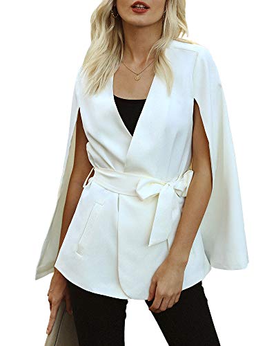 Womens Sleeveless Duster Open Front Cardigan Trench Coat Casual Lapel Blazer Jackets (2-White, Large)