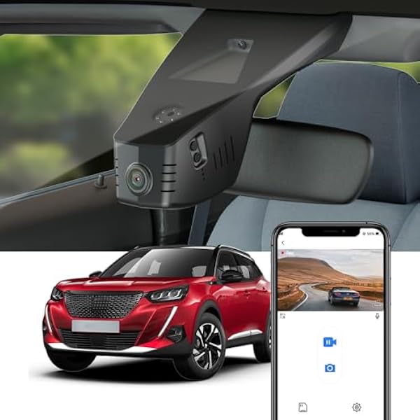Fitcamx Dash CAM 4K Odpowiednia do Peugeot 2008 e-2008 2019-2023, kamera samochodowa OEM UHD 2160P WiFi, noktowizor, nagrywanie w pętli, G-Sensor, karta 64 GB