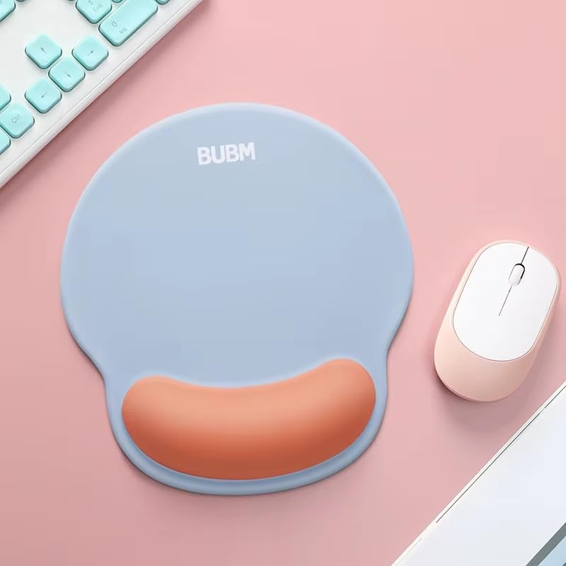 Image of Mouse Pad with Gel Wrist Rest Support, Ergonomic Mouse Cushion with Non Slip Rubber Base Mouse Pad for Laptop, Computer, Gaming, Office (Uran + Orange Red, Round)