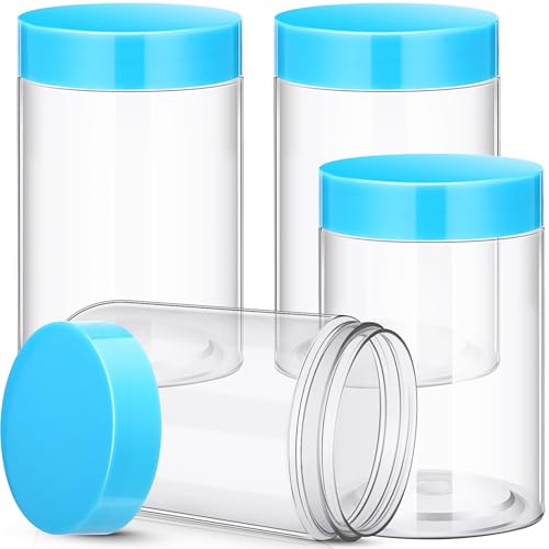 Image of Patelai 4 Pcs Plastic Jars Wide Mouth with Lids,10 Ounce,Blue