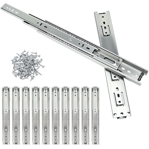 QWORK® 6 paia (12 pezzi) guide per cassetti con chiusura ammortizzata da 30 cm, guide per cassetti con cuscinetti a sfera, estensione completa, capacità di carico di 45 kg, argento