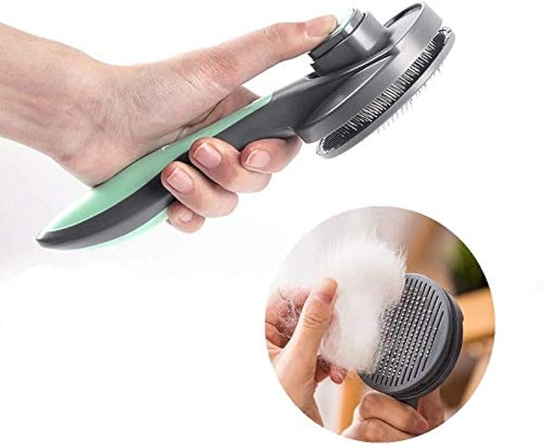 PAKEWAY Cat & Dog Grooming Brush - Self Cleaning, Release Button, Kitten & Pet Brush for Short, Medium & Long Hair (Green)-RBsrMlIE