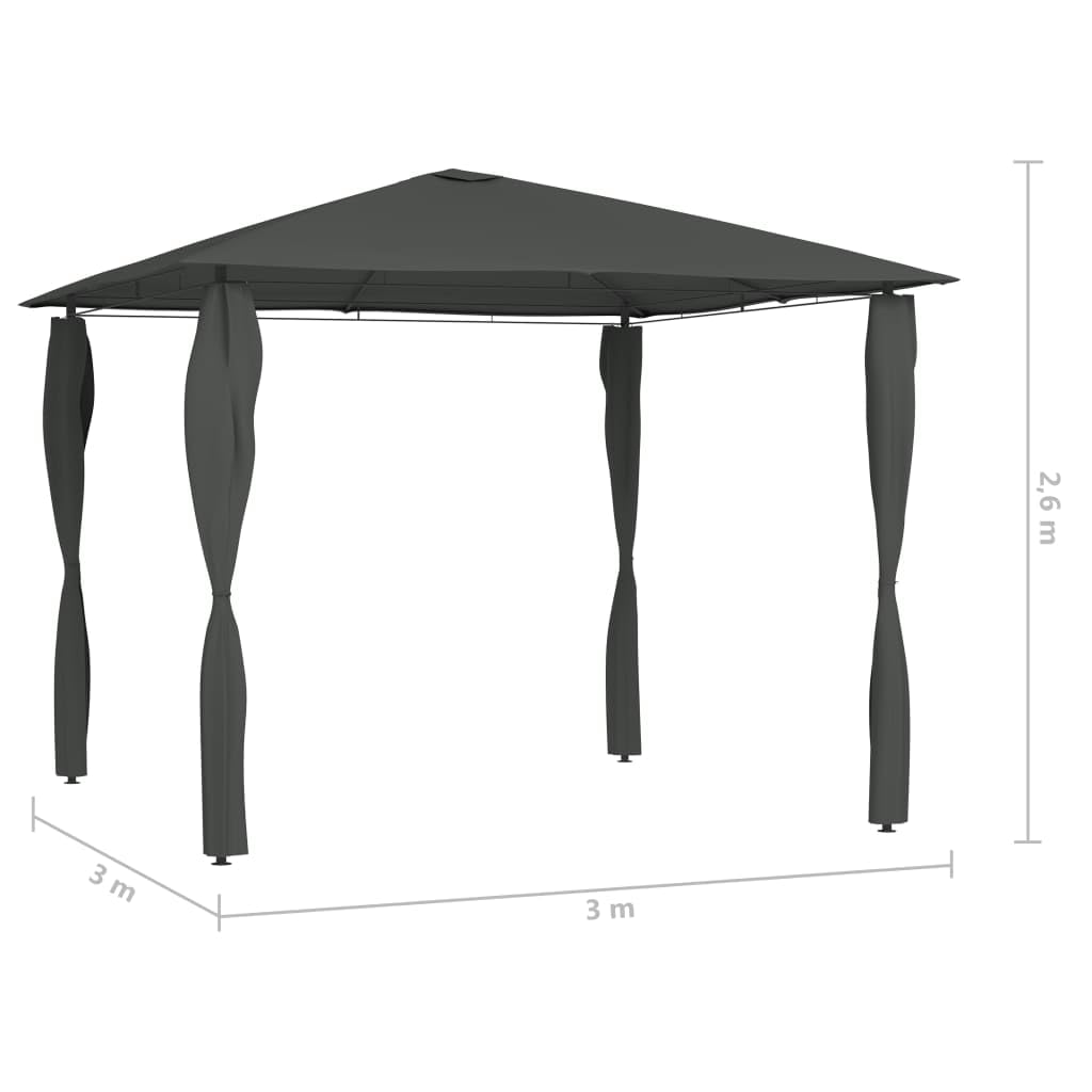 Gazebo da giardino 3 x 3 x 2,6 m, antracite, con coperture per pali e robusto telaio in acciaio, per giardino, terrazza, barbecue, picnic e feste di famiglia