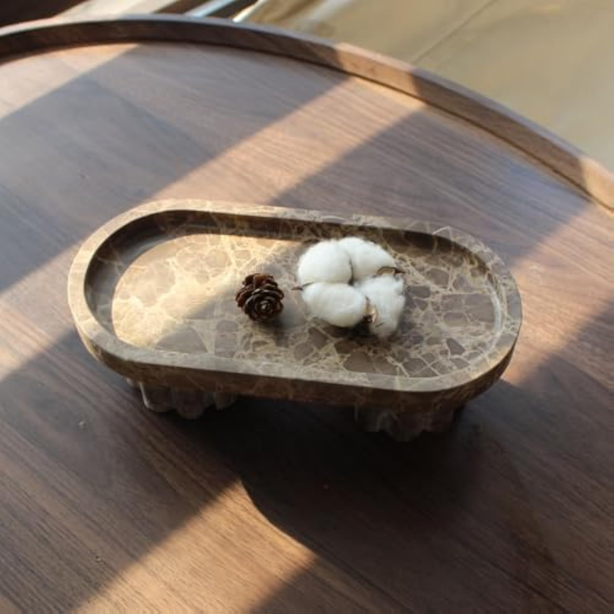 Coffee Net Marble Oval Tray with 2 Legs, Decorative Catchall Tray