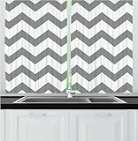 Ambesonne Grey Kitchen Curtains, Grey and White Chevron Pattern Classic Geometrical Horizontal Zig Zag Stripes Retro, Window Drapes 2 Panel Set for Kitchen Cafe Decor, 55' x 36', Grey White