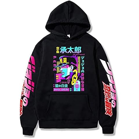 Harajuku Anime JoJo's Bizarre Adventure Hoodie Kujo Jotaro Long Sleeve Pullover Kakyoin Noriaki Sweatshirt with Oversized Pocket Cover