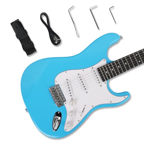 Electric guitar full size 39''glossy blue color sss configuration single tremolo bridge 5ways toggle...