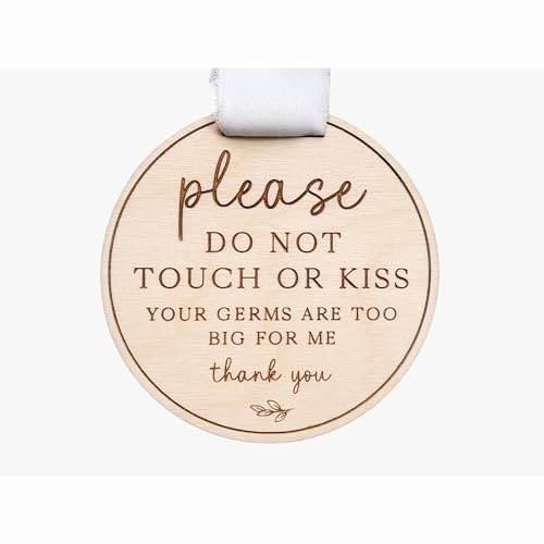 Image of Petals of July Please Do Not Touch or Kiss Baby Sign, No Touching Baby Car Seat or Stroller Tag, Do Not Touch Sign for Newborn
