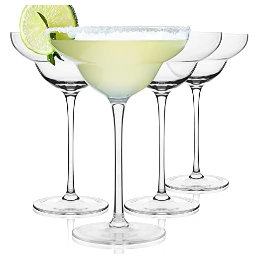 Margarita Glasses Set of 4 (12 oz) – Hand-Blown Cocktail Glass Set – Crystal Lead-Free Glassware – Elegant Drinkware for Home & Hosting Parties