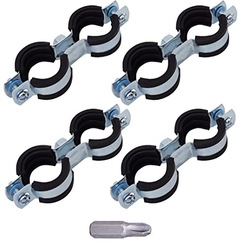 SKIR'CO Lot de 4 supports de tuyau doubles avec revêtement en caoutchouc pour tuyaux de 26 à 30 mm, colliers de serrage, supports de tuyaux pour montage mural et plafond