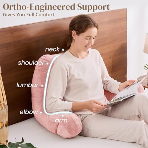 Image of Sasttie Reading Pillow for Bed, Back Pillow for Sitting Up, Peach Pink