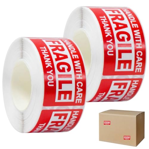 Lot de 2 500 étiquettes autocollantes fragiles, résistantes aux intempéries, ruban adhésif Attention Verre, 25 x 45 mm autocollants Attention Verre, Handle With Care Fragile cartons de déménagement