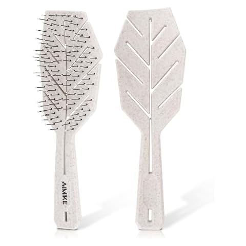 AIMIKE Bio-Friendly Vented Hair Brush with Flex Soft Bristles - No-Pull Detangler for Curly, Straight, Wet & Dry Hair, Oatmeal, 1pcs Cover