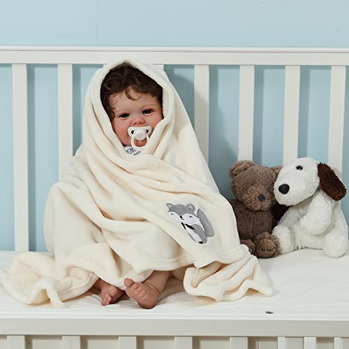 Image of CREVENT 2Pcs 75cmX100cm Cute Cozy Fluffy Warm Baby Blankets for Infants Toddlers' Bedding Crib Cot Stroller - Grey Cloud + Fox