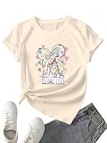 Fairy Princess Shirt for Women Magical Castle Cute Short Sleeve Tee Birthday Party Shirts(Light Yellow XXL)