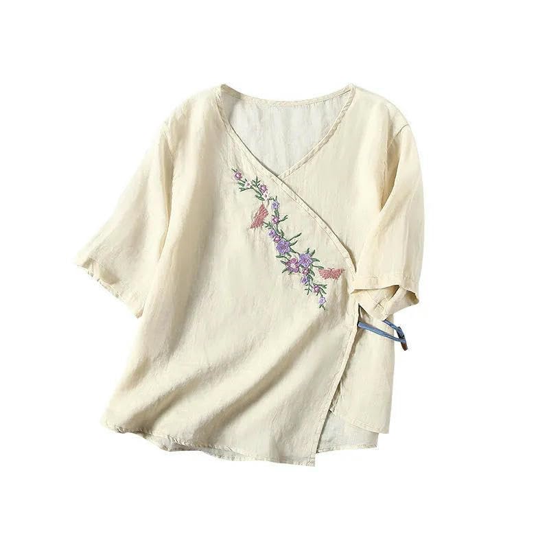 Haut d'été brodé en coton lin esprit bohème chic et poétique - 5