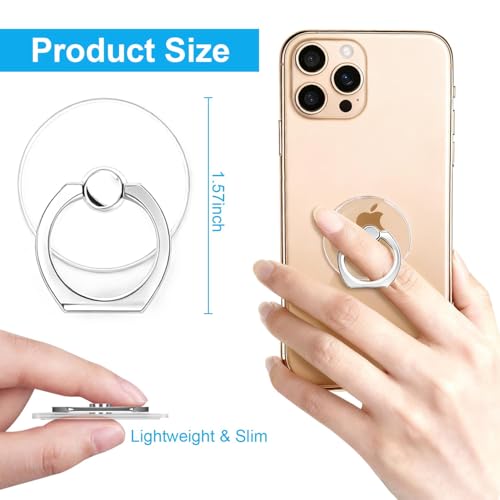 VOVIGGOL Transparent Phone Ring Holder Stand 2 Pcs, 360° Rotation Cell Phone Ring Holder Mobile Finger Kickstand Hand Phone Grip for iPhone, Clear Phone Ring for Phone Case (Round)