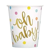 Unique Oh Baby! Baby Shower Paper Cups in Gold - 9 oz. (Pack of 8) - Durable & Convenient Party Essential, Perfect For Baby Showers & Celebrations