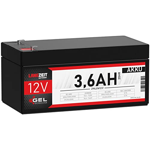 LANGZEIT Akku 12V 3,6Ah Gel Profi Blei-Akku USV Batterie extrem zyklenfest vorgeladen auslaufsicher ersetzt 3,4Ah 3,3Ah 3,5Ah LC-R123R4PG