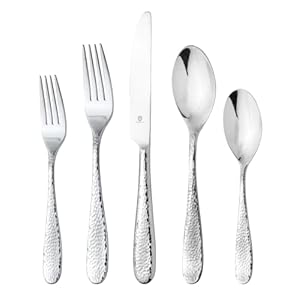 DANIALLI 60 Piece Silverware Set For 12, 18 10 Stainless Steel Silverware Set, Modern Fidenza Hammered Flatware Set, Knife/Fork/Spoon & Long Teaspoon/Salad Fork Dishwasher Safe (Mirror Polished)