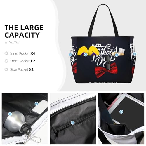 Happy Father's Day Print Large Beach Tote Bag for Women Extra Large Capacity Sandproof Waterproof Pool Bag Suitable for Swimming Pool Gym Groceries Travel3