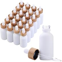 24 Pack White Coated Boston Round Essential Oils Aromatherapy Glass Bottles Jar with Bamboo Dropper Cap, 1oz