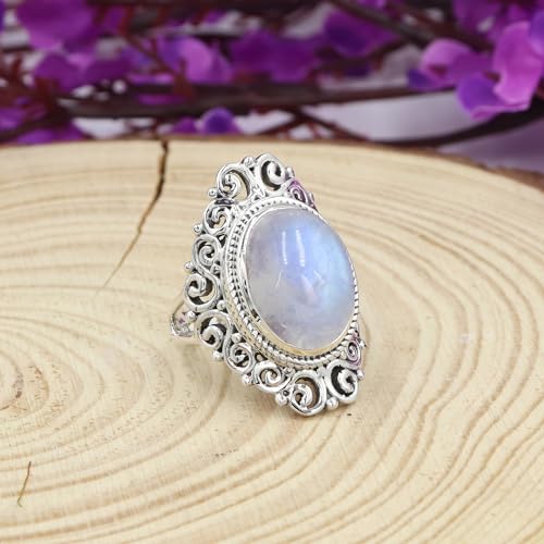 Bague Pierre de Lune Solitaire en Argent Sterling Haut de Gamme - 6