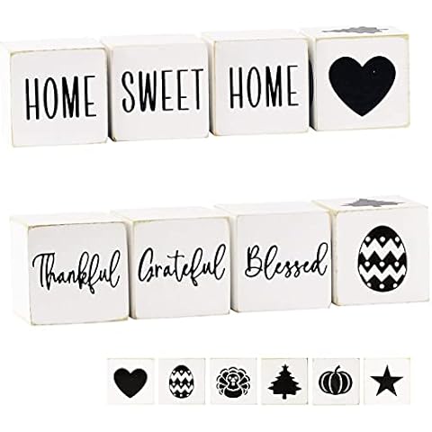 Holzklötze mit Aufschrift "Home Sweet Home & Thankful Grateful Blessed", 2 Seiten, Bauernhaus, inspirierend, rustikal Cover