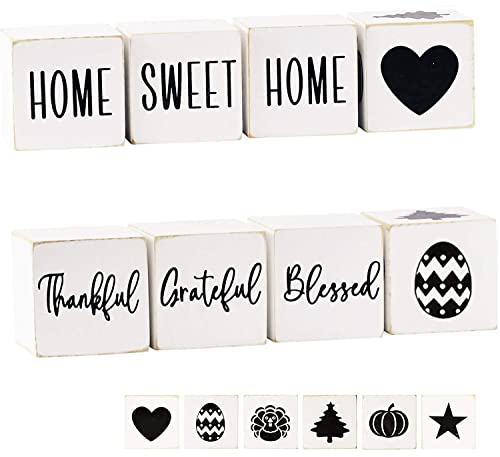 Farmhouse Easter Decorations for the Home,Wooden Home Sweet Home Spring Decorations for Home Boho Decor,Small Letters Blocks,Thankful Grateful Blessed Signs Modern Farmhouse Decor for Shelves Table
