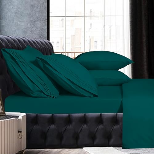 Image of Mocassi Queen Sheet Set - Luxury Hotel 1800 Premier Bedding Sheets & Pillowcases - Ultra Soft Breathable & Cooling Bed Sheets - Deep Pocket - Wrinkle Resistant - 6 Piece Set - Queen, Marine Blue