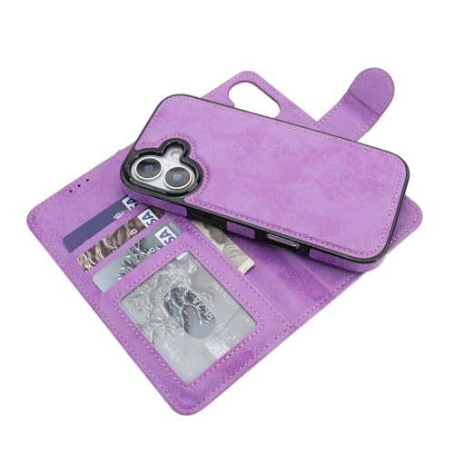 Étui en cuir iPhone 17 Air violet avec coque arrière amovible haut de gamme
