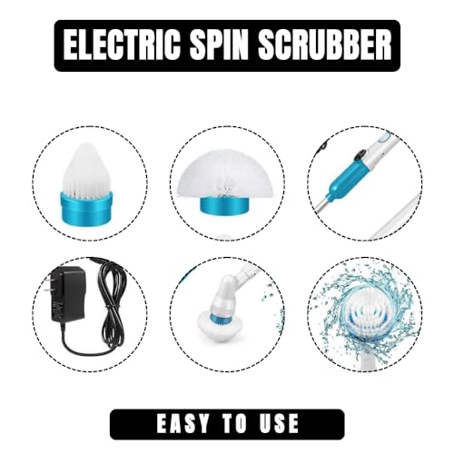 Image of Electric Spin Scrubber - Power Shower Cleaning Brush with Extendable Handle & 3 Brush Heads, Scrub Brushes for Cleaning, Shower Cleaner for Bathtub, Tile, and Floor, (Sky Blue)